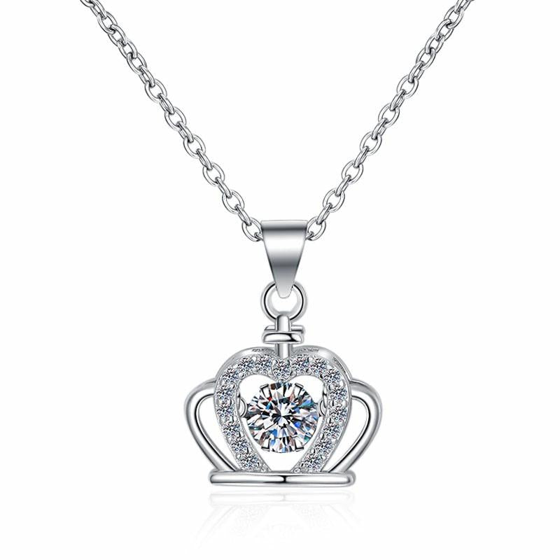 Crown Frame Sterling Silver Moissanite Pendant, silver-tone