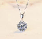 Petite Floral Halo Sterling Silver Moissanite Pendant, silver-tone