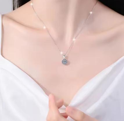 Petite Floral Halo Sterling Silver Moissanite Pendant, silver-tone