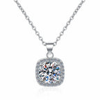 Cushion Frame Sterling Silver Moissanite Pendant, silver-tone