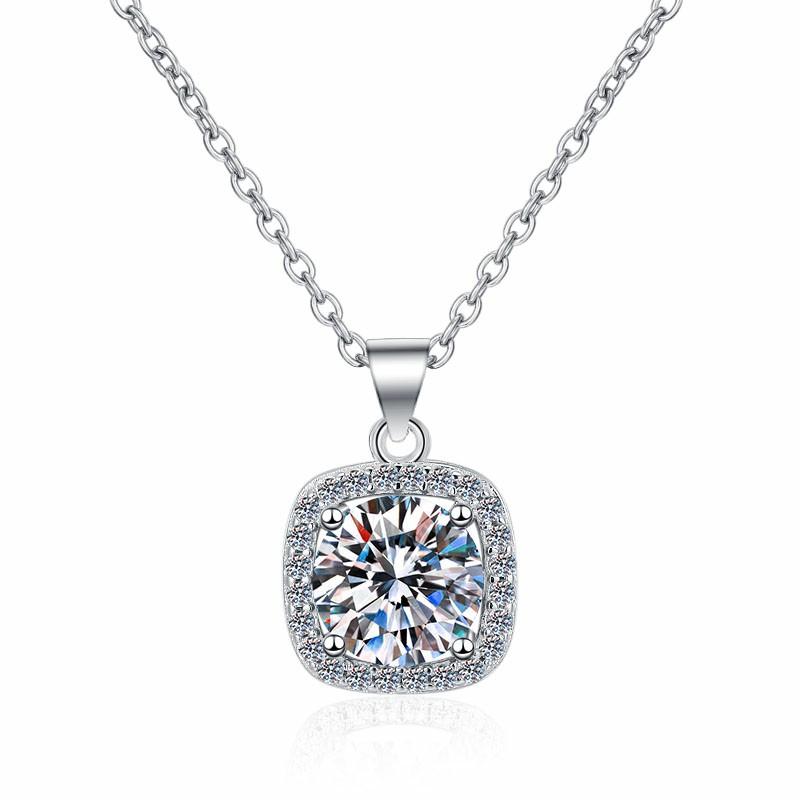 Cushion Frame Sterling Silver Moissanite Pendant, silver-tone