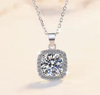 Cushion Frame Sterling Silver Moissanite Pendant, silver-tone