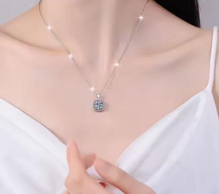 Cushion Frame Sterling Silver Moissanite Pendant, silver-tone
