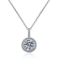 Circular Solitaire Halo Sterling Silver Moissanite Pendant, silver-tone