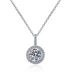 Circular Solitaire Halo Sterling Silver Moissanite Pendant, silver-tone