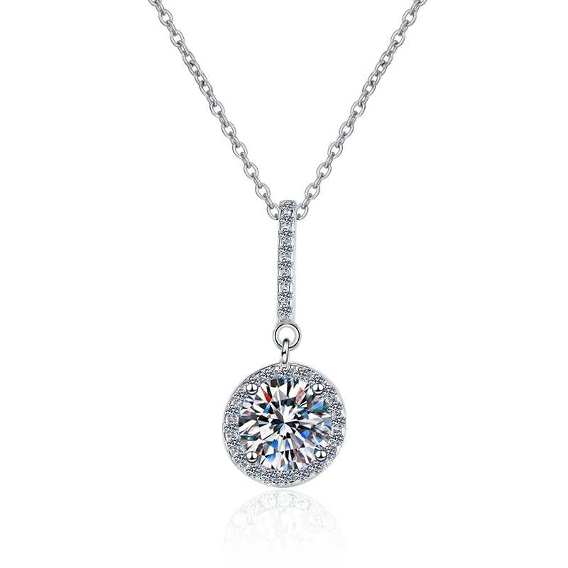 Long-Bail Halo Sterling Silver Moissanite Pendant, silver-tone
