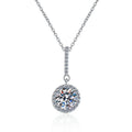 Long-Bail Halo Sterling Silver Moissanite Pendant, silver-tone
