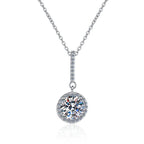 Long-Bail Halo Sterling Silver Moissanite Pendant, silver-tone