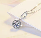 Long-Bail Halo Sterling Silver Moissanite Pendant, silver-tone
