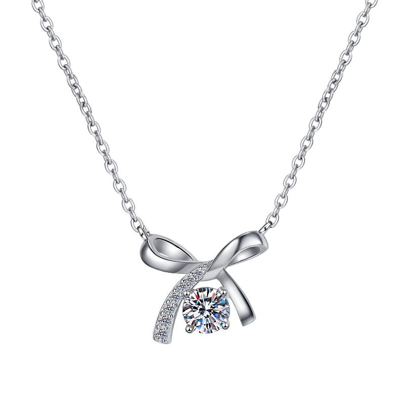 Bow Solitaire Sterling Silver Moissanite Pendant, silver-tone