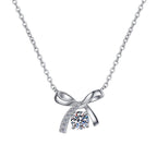 Bow Solitaire Sterling Silver Moissanite Pendant, silver-tone
