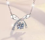 Bow Solitaire Sterling Silver Moissanite Pendant, silver-tone