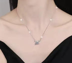 Bow Solitaire Sterling Silver Moissanite Pendant, silver-tone