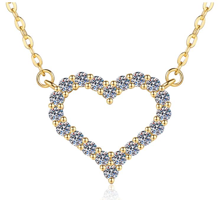 Open Pavé Heart Sterling Silver Moissanite Pendant, gold-tone