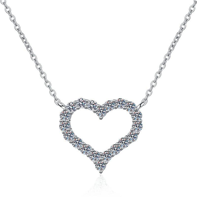 Open Pavé Heart Sterling Silver Moissanite Pendant, silver-tone