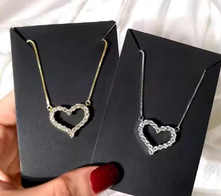 Open Pavé Heart Sterling Silver Moissanite Pendant, silver-tone