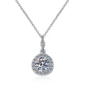 Double-Accent Halo Sterling Silver Moissanite Pendant, silver-tone