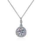 Double-Accent Halo Sterling Silver Moissanite Pendant, silver-tone