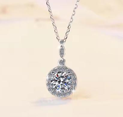 925 Sterling Silver Moissanite Double-Accent Halo Pendant
