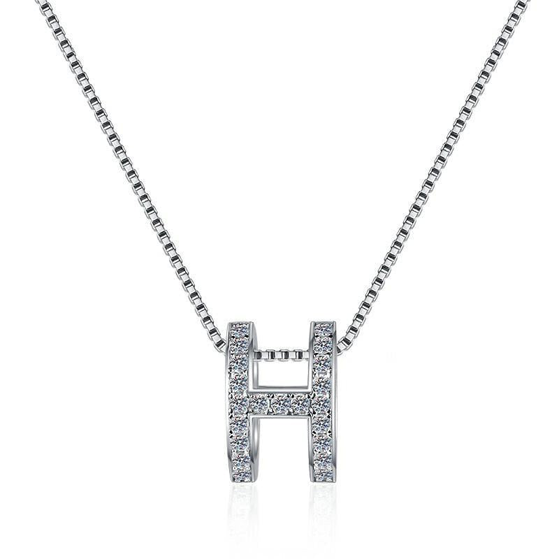 Letter H Sterling Silver Moissanite Pendant, silver-tone