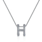 Letter H Sterling Silver Moissanite Pendant, silver-tone