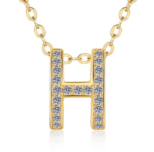 Letter H Sterling Silver Moissanite Pendant, silver-tone