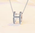 Letter H Sterling Silver Moissanite Pendant, silver-tone