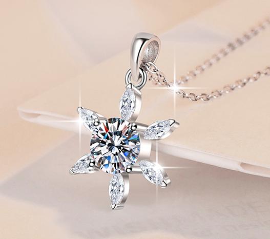 Starburst Drop Sterling Silver Moissanite Pendant, silver-tone