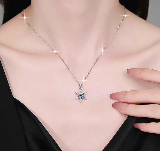 Starburst Drop Sterling Silver Moissanite Pendant, silver-tone