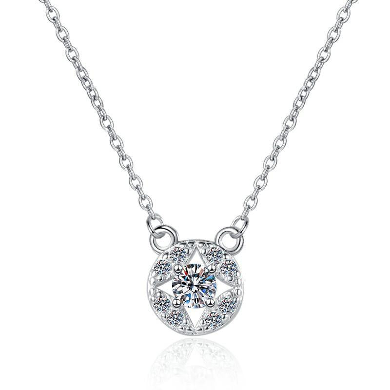 Round Bezel Halo Sterling Silver Moissanite Pendant, silver-tone