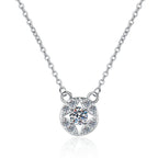 Round Bezel Halo Sterling Silver Moissanite Pendant, silver-tone