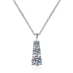 Graduated Three-Stone Drop Sterling Silver Moissanite Pendant, silver-tone