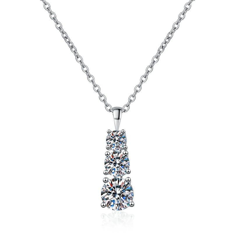 Graduated Three-Stone Drop Sterling Silver Moissanite Pendant, silver-tone