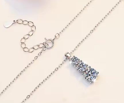 Graduated Three-Stone Drop Sterling Silver Moissanite Pendant, silver-tone