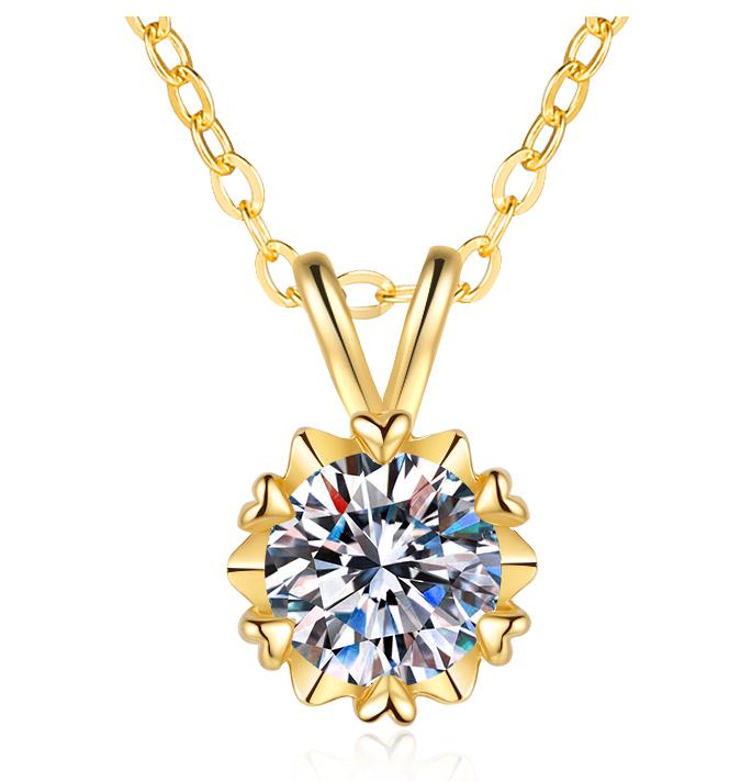 Aurelia Solitaire Sterling Silver Moissanite Pendant, gold-tone