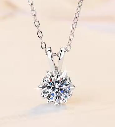 Aurelia Solitaire Sterling Silver Moissanite Pendant, silver-tone