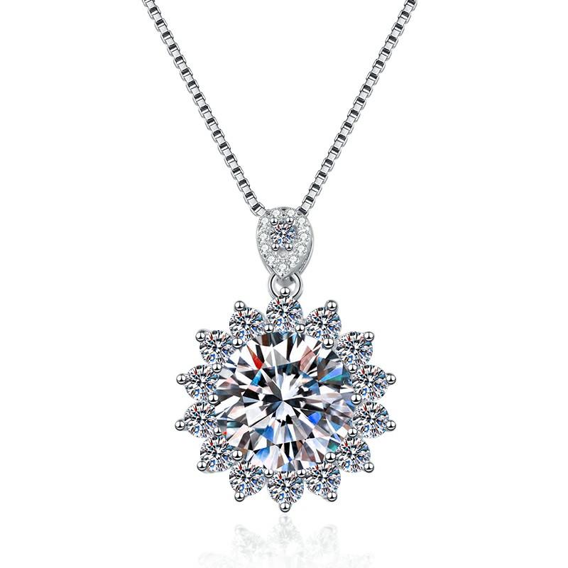 Starburst Solitaire Sterling Silver Moissanite Pendant, silver-tone