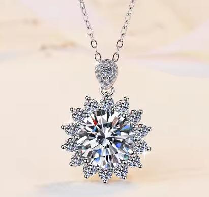 Starburst Solitaire Sterling Silver Moissanite Pendant, silver-tone