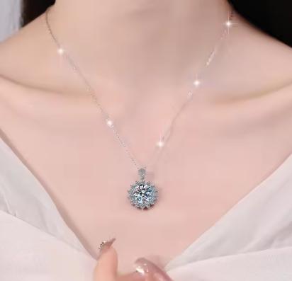 Starburst Solitaire Sterling Silver Moissanite Pendant, silver-tone