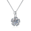 Six-Petal Flower Sterling Silver Moissanite Pendant, silver-tone
