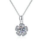 Six-Petal Flower Sterling Silver Moissanite Pendant, silver-tone