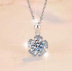 Six-Petal Flower Sterling Silver Moissanite Pendant, silver-tone