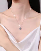 Six-Petal Flower Sterling Silver Moissanite Pendant, silver-tone