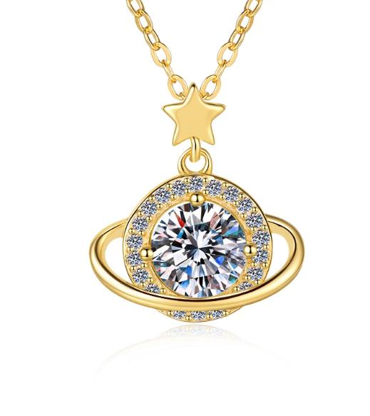 925 Sterling Silver Moissanite Planet Pendant