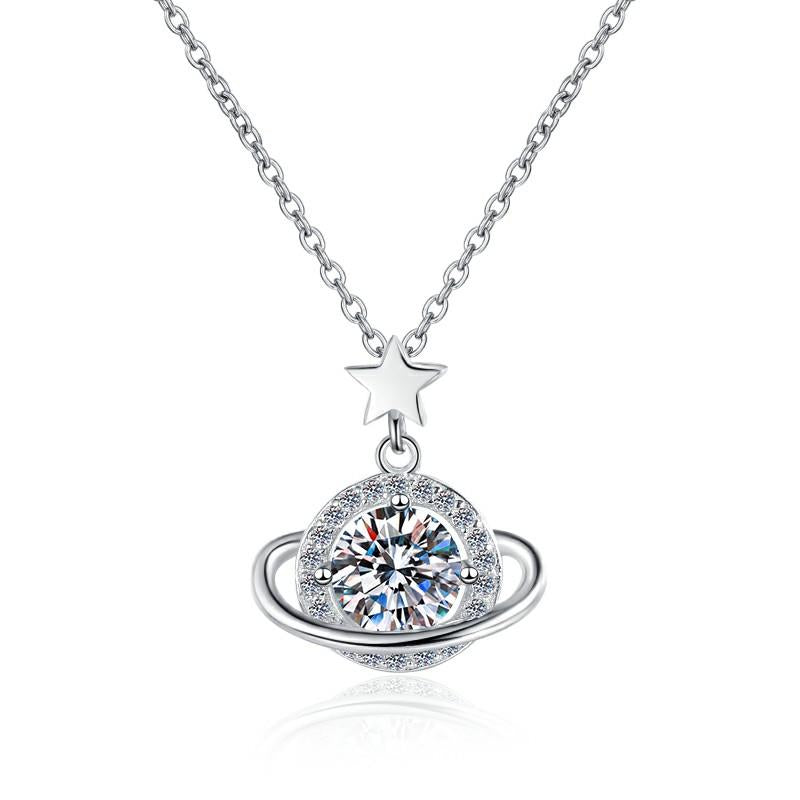 Planet Sterling Silver Moissanite Pendant, silver-tone