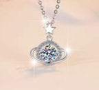 Planet Sterling Silver Moissanite Pendant, silver-tone