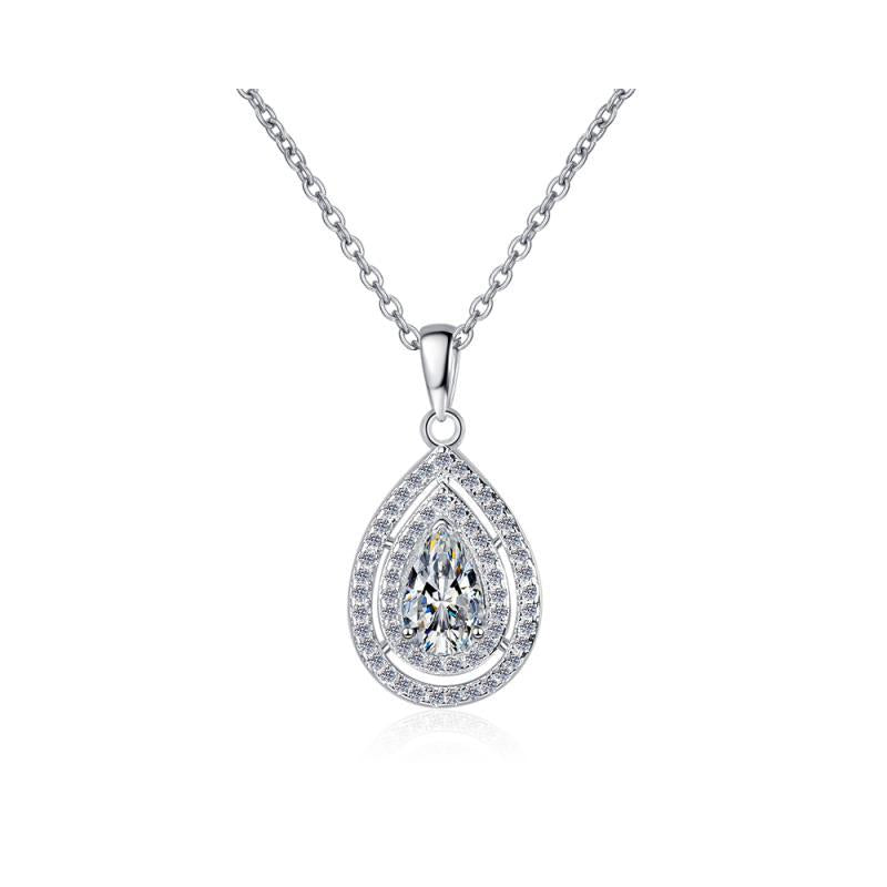 Layered Teardrop Halo Sterling Silver Moissanite Pendant, silver-tone