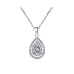 Layered Teardrop Halo Sterling Silver Moissanite Pendant, silver-tone