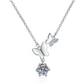 Butterfly Solitaire Drop Sterling Silver Moissanite Pendant, silver-tone