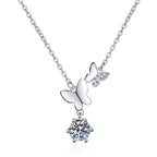Butterfly Solitaire Drop Sterling Silver Moissanite Pendant, silver-tone